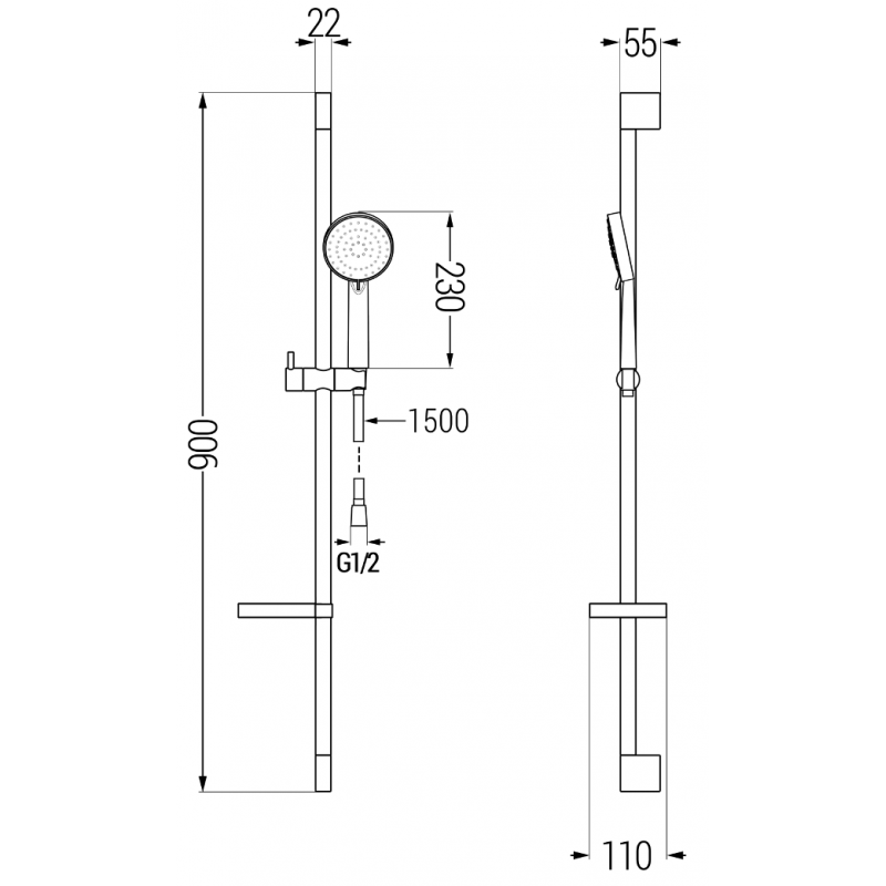 Mexen Kama DS75 Badewannen-Set, schwarz - 72513DS75-70