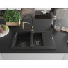 Mexen Gaspar Granitspüle 1,5-Becken mit Abtropffläche und Küchenarmatur Aster, schwarz/silber - 6507-73-73450-57-B
