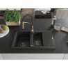 Mexen Gaspar Granitspüle 1,5-Kammer mit Abtropffläche und Küchenarmatur Aster, schwarz/silber - 6507-73-73450-57-B