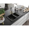 Mexen Gaspar Granitspüle 1,5-Kammer mit Abtropffläche und Küchenarmatur Aster, schwarz/silber - 6507-73-73450-57-B