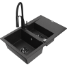 Mexen Gaspar 1,5-Schalen Granitspüle mit Abtropffläche und Küchenarmatur Aster, schwarz/silber - 6507-73-73450-70-B