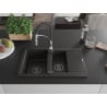 Mexen Gaspar Granitspüle 1,5 Becken mit Abtropffläche und Küchenarmatur Aster, schwarz/gold metallisch - 6507-75-73450-07-B