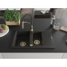 Mexen Gaspar 1,5-Kammer Granitspüle mit Abtropffläche und Küchenarmatur Aster, schwarz/gold metallic - 6507-75-73450-57-G