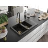 Mexen Gaspar Granitspüle 1,5 Kammern mit Abtropffläche und Küchenarmatur Aster, schwarz/gold metallic - 6507-75-73450-57-G