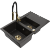 Mexen Gaspar Granitspüle 1,5 Kammern mit Abtropffläche und Küchenarmatur Aster, schwarz/gold metallic - 6507-75-73450-57-G