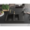 Mexen Gaspar Granitspüle 1,5-Becken mit Abtropffläche und Küchenarmatur Aster, schwarz/gold metallic - 6507-75-73450-57-B