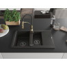 Mexen Gaspar Granitspüle 1,5-beckig mit Abtropffläche und Küchenarmatur Aster, schwarz/gold metallic - 6507-75-73450-57-B