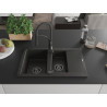Mexen Gaspar 1,5-Kammer-Spülbecken aus Granit mit Abtropffläche und Küchenarmatur Aster, schwarz/goldmetallisch
