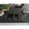 Mexen Gaspar Granitspüle 1,5-Kammer mit Abtropffläche und Küchenarmatur Aster, schwarz/goldener Metallic - 6507-75-73450-70-B