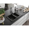 Mexen Gaspar Granitspüle 1,5-Kammer mit Abtropffläche und Küchenarmatur Aster, schwarz/goldener Metallic - 6507-75-73450-70-B