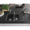 Mexen Gaspar Granitspüle 1,5-Kammer mit Abtropffläche und Küchenarmatur Aster, schwarz gesprenkelt - 6507-76-73450-07