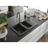 Mexen Gaspar Granitspüle 1,5-Becken mit Abtropffläche und Küchenarmatur Aster, schwarz gesprenkelt - 6507-76-73450-07-B