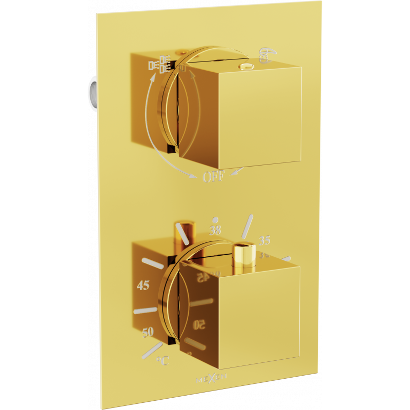 Mexen Cube thermostatische Wannen-Duscharmatur mit 2 Ausgängen, gold - 77502-50
