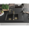 Mexen Gaspar Granit-Spüle 1,5-Kammer mit Abtropffläche und Küchenarmatur Aster, schwarz gesprenkelt - 6507-76-73450-57-G