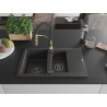 Mexen Gaspar Granitspüle 1,5-Becken mit Abtropffläche und Küchenarmatur Aster, schwarz gesprenkelt - 6507-76-73450-57-B