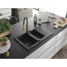 Mexen Gaspar Granitspüle 1,5-Becken mit Abtropffläche und Küchenarmatur Aster, schwarz gesprenkelt - 6507-76-73450-57-B