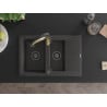 Mexen Gaspar Granitspüle 1,5-Becken mit Abtropffläche und Küchenarmatur Aster, schwarz gesprenkelt - 6507-76-73450-57-B