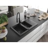 Mexen Gaspar Granitspüle 1,5-Becken mit Abtropffläche und Küchenarmatur Aster, schwarz gesprenkelt - 6507-76-73450-70-B