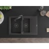 Mexen Gaspar Granitspüle 1,5-Becken mit Abtropffläche und Küchenarmatur Aster, schwarz gesprenkelt - 6507-76-73450-70-B