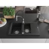 Mexen Gaspar Granitspüle 1,5-Schalen mit Abtropffläche und Küchenarmatur Aster, schwarz - 6507-77-73450-07