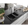 Mexen Gaspar Granitspüle 1,5-beckig mit Abtropffläche und Küchenarmatur Aster, schwarz - 6507-77-73450-07-B