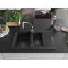 Mexen Gaspar Granitspüle 1,5-beckig mit Abtropffläche und Küchenarmatur Aster, schwarz - 6507-77-73450-07-B