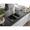 Mexen Gaspar Granitspüle 1,5-Kammern mit Abtropffläche und Küchenarmatur Aster, schwarz - 6507-77-73450-57-G