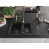 Mexen Gaspar Granitspüle 1,5-beckig mit Abtropffläche und Küchenarmatur Aster, schwarz - 6507-77-73450-57-B