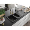 Mexen Gaspar Granitspüle 1,5-Becken mit Abtropffläche und Küchenarmatur Aster, schwarz - 6507-77-73450-57-B