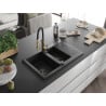 Mexen Gaspar Granitspüle 1,5-beckig mit Abtropffläche und Küchenarmatur Aster, schwarz - 6507-77-73450-57-B