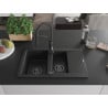 Mexen Gaspar Granitspüle 1,5 Becken mit Abtropffläche und Küchenarmatur Aster, schwarz - 6507-77-73450-70-B