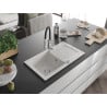 Mexen Pablo Granitspüle 1-Becken mit Abtropffläche und Küchenarmatur Aster, weiß - 6510-20-73450-07