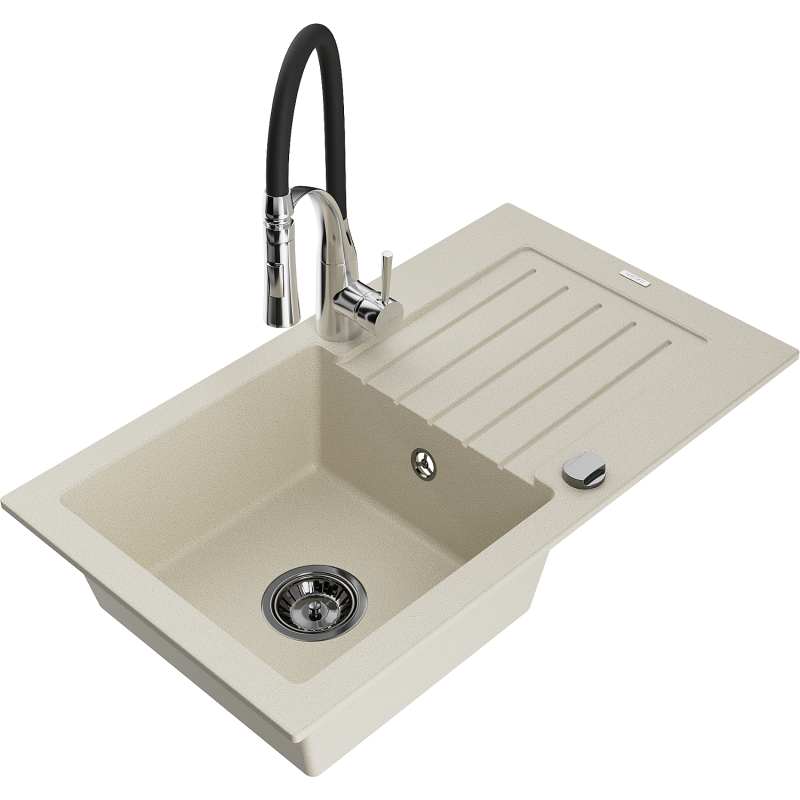 Mexen Pablo Granitspüle 1-Becken mit Abtropffläche und Küchenarmatur Aster, beige - 6510-69-73450-07-B