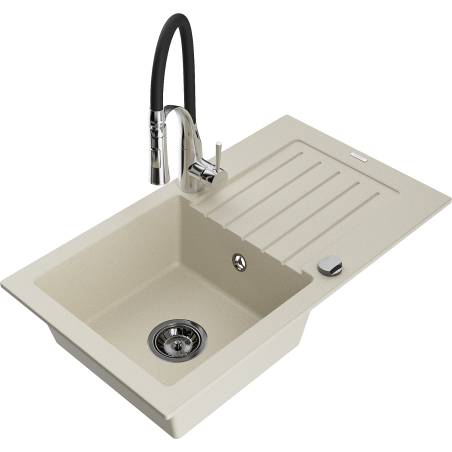 Mexen Pablo Granitspüle 1-Becken mit Abtropffläche und Küchenarmatur Aster, beige - 6510-69-73450-07-B
