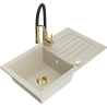 Mexen Pablo Granitspüle 1-beckig mit Abtropffläche und Küchenarmatur Aster, beige - 6510-69-73450-57-G