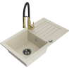 Mexen Pablo Granitspüle 1-Becken mit Abtropffläche und Küchenarmatur Aster, beige - 6510-69-73450-57-B