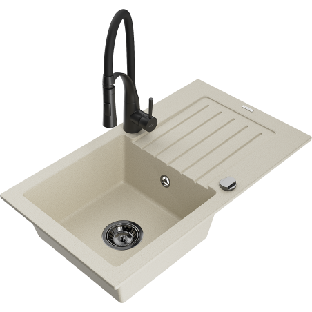 Mexen Pablo Granitspüle 1-Becken mit Abtropffläche und Küchenarmatur Aster, beige - 6510-69-73450-70-B