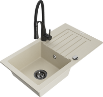Mexen Pablo Granitspüle 1-Becken mit Abtropffläche und Küchenarmatur Aster, beige - 6510-69-73450-70-B