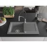 Mexen Pablo granitspüle 1-becken mit abtropffläche und küchenarmatur Aster, grau - 6510-71-73450-07