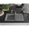 Mexen Pablo Granitspüle 1-Becken mit Abtropffläche und Küchenarmatur Aster, grau - 6510-71-73450-07-B