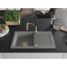 Mexen Pablo Granitspüle 1-becken mit Abtropffläche und Küchenarmatur Aster, grau - 6510-71-73450-57-G