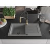 Mexen Pablo einteiliger Granitspülbecken mit Abtropffläche und Küchenarmatur Aster, grau - 6510-71-73450-57-B