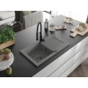 Mexen Pablo 1-Schüssel Granitspüle mit Abtropffläche und Küchenarmatur Aster, grau - 6510-71-73450-70-B