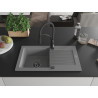 Mexen Pablo 1-Schüssel Granitspüle mit Abtropffläche und Küchenarmatur Aster, grau - 6510-71-73450-70-B