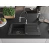 Mexen Pablo Granitspüle 1-Becken mit Abtropffläche und Küchenarmatur Aster, schwarz/silber Metallic - 6510-73-73450-07-B