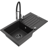 Mexen Pablo Granitspüle 1-Kammer mit Abtropffläche und Küchenarmatur Aster, schwarz/silber metallic - 6510-73-73450-07-B