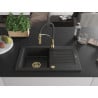 Mexen Pablo Granitspüle 1-Becken mit Abtropffläche und Küchenarmatur Aster, schwarz/silber Metallic - 6510-73-73450-57-G