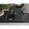 Mexen Pablo Granitspüle 1-Becken mit Abtropffläche und Küchenarmatur Aster, schwarz/silber-metallisch - 6510-73-73450-57-G