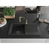 Mexen Pablo Granitspüle 1-beckig mit Abtropffläche und Küchenarmatur Aster, schwarz/silbermetallic - 6510-73-73450-57-B