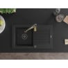 Mexen Pablo Granitspüle 1-beckig mit Abtropffläche und Küchenarmatur Aster, schwarz/silber metallic - 6510-73-73450-57-B